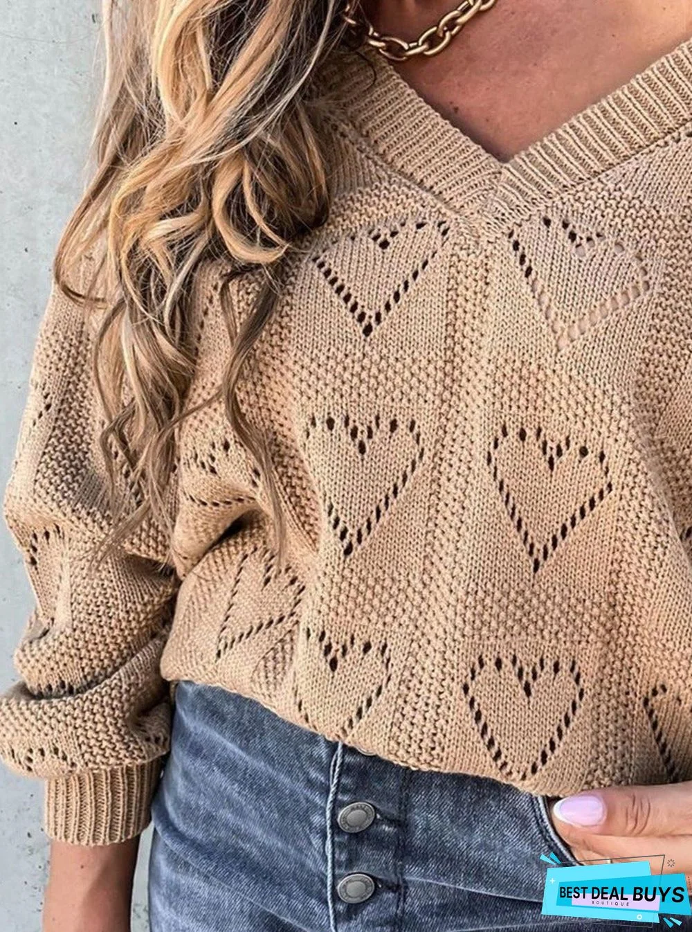 Fashion V-Neck Hollow Casual Long-Sleeved Sweater