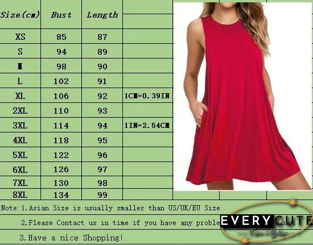 Plus Size XS-8XL Summer Women Casual Round-neck Solid Color Loose Sleeveless Beach Tank