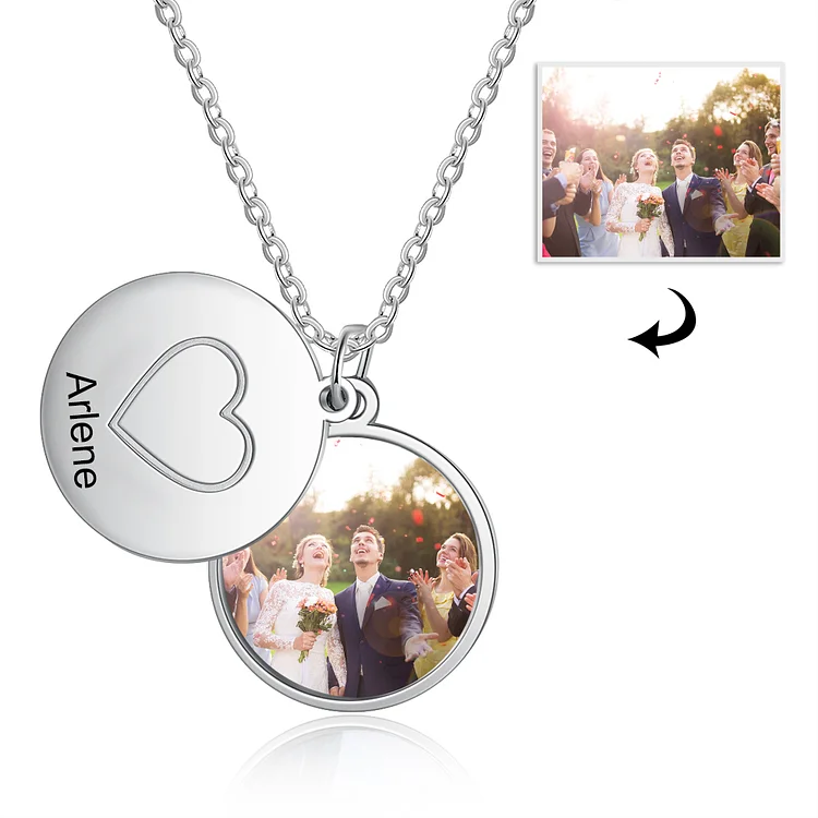 Personalized Heart Photo Necklace Engraved Name Charm Necklace