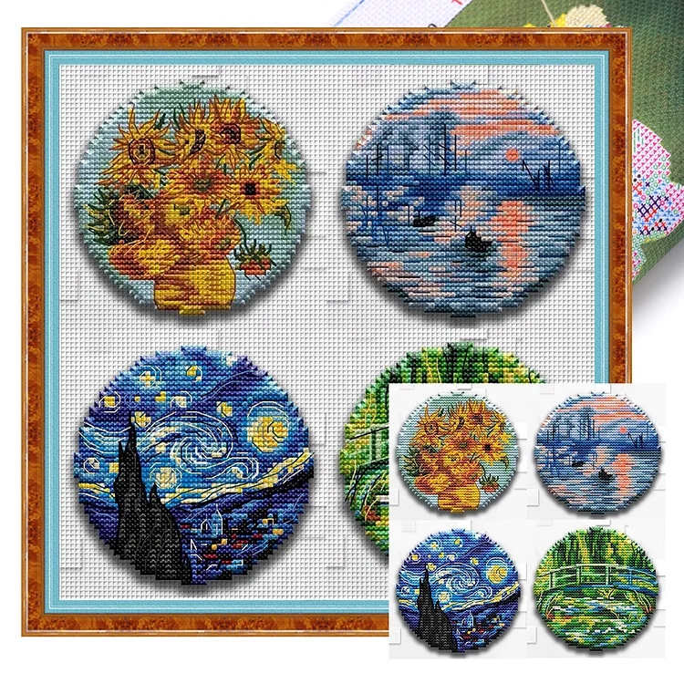 【Fairy Brand】Sunrise-Water Lily-Van Gogh Sunflower (19*19cm) 14CT Stamped Cross Stitch(26 colors) gbfke