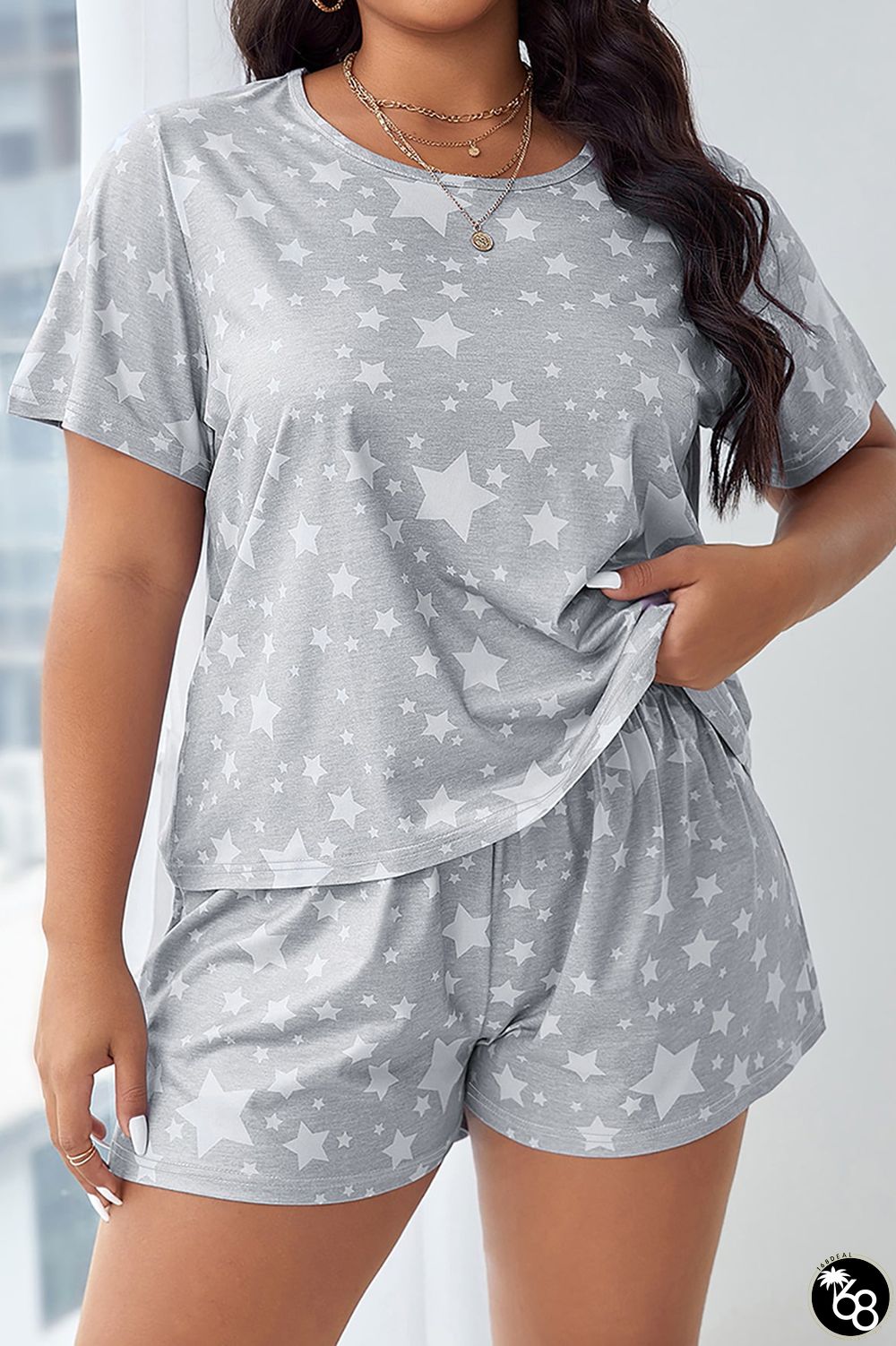 Casual The stars Patchwork O Neck Plus Size Two Pieces | 168DEAL