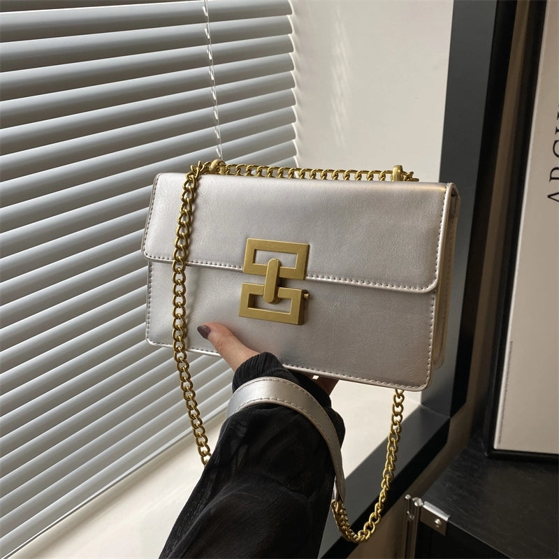 Women’s Small Pu Leather Solid Color Elegant Square Lock Clasp Crossbody Bag