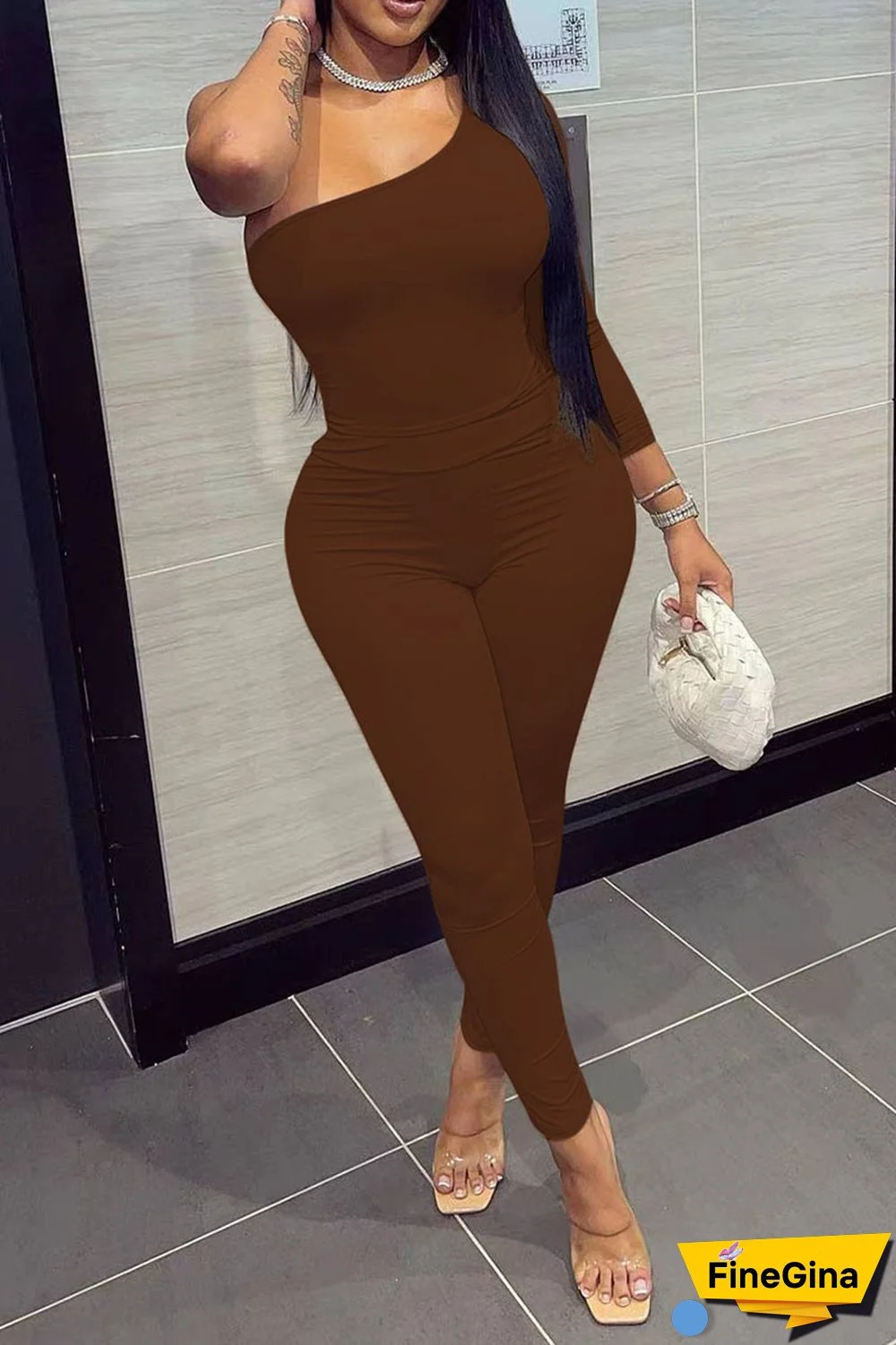 Red Sexy Solid Patchwork Oblique Collar Long Sleeve Two Pieces