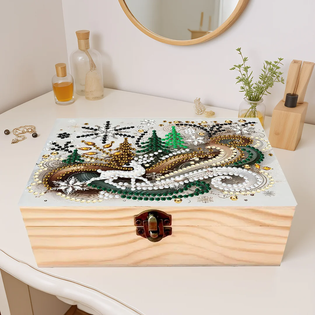 Deer DIY Wooden 5D Diamond Art Diamond Art Storage Box for Adults Gifts Desktop