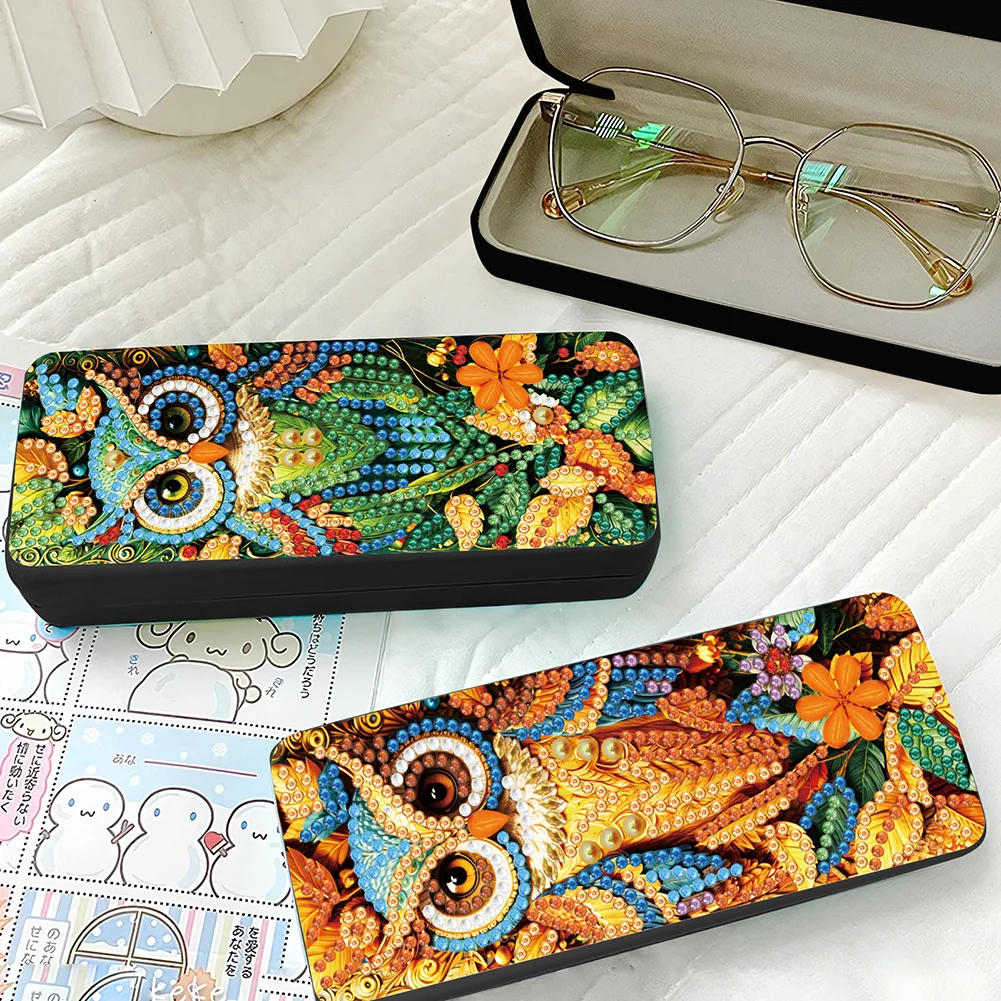2Pcs 5D DIY Owl Diamond Painting Glasses Case Kit Diamond Art Glasses Case