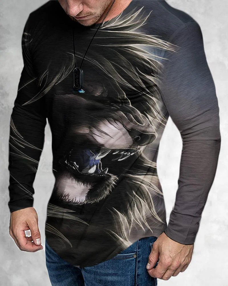 men's casual animal print long sleeves
