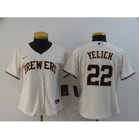 Women's Milwaukee Brewers #22 Christian Yelich White Cool Base Stitched MLB Jersey(Run Small) 8IM7