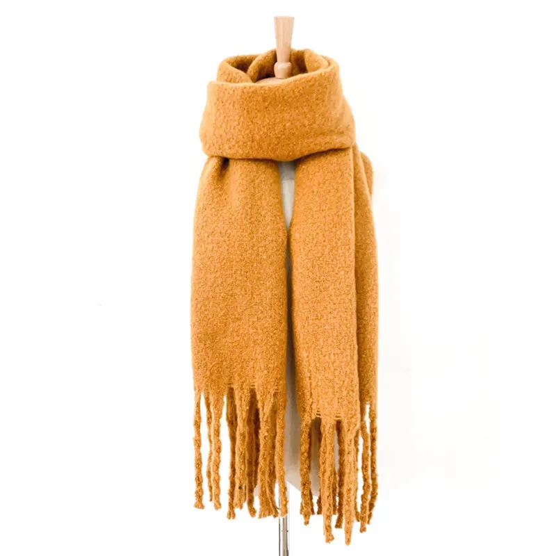 Vintage Thick Fringed Solid Color Scarf