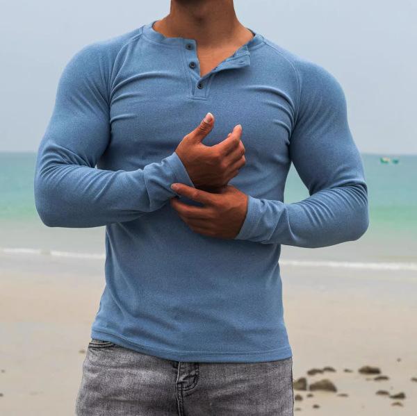 Men's Solid Henley Collar Long Sleeve Casual T-shirt 70366534Z