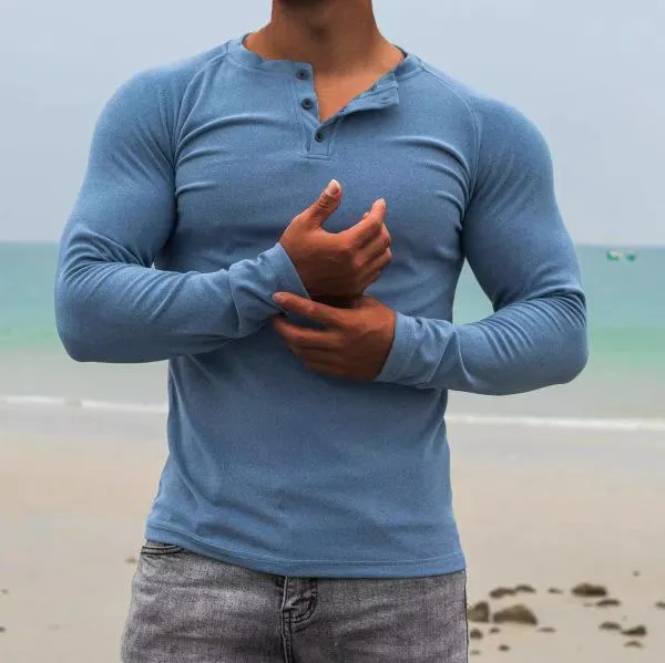 Men's Solid Henley Collar Long Sleeve Casual T-shirt 70366534Z