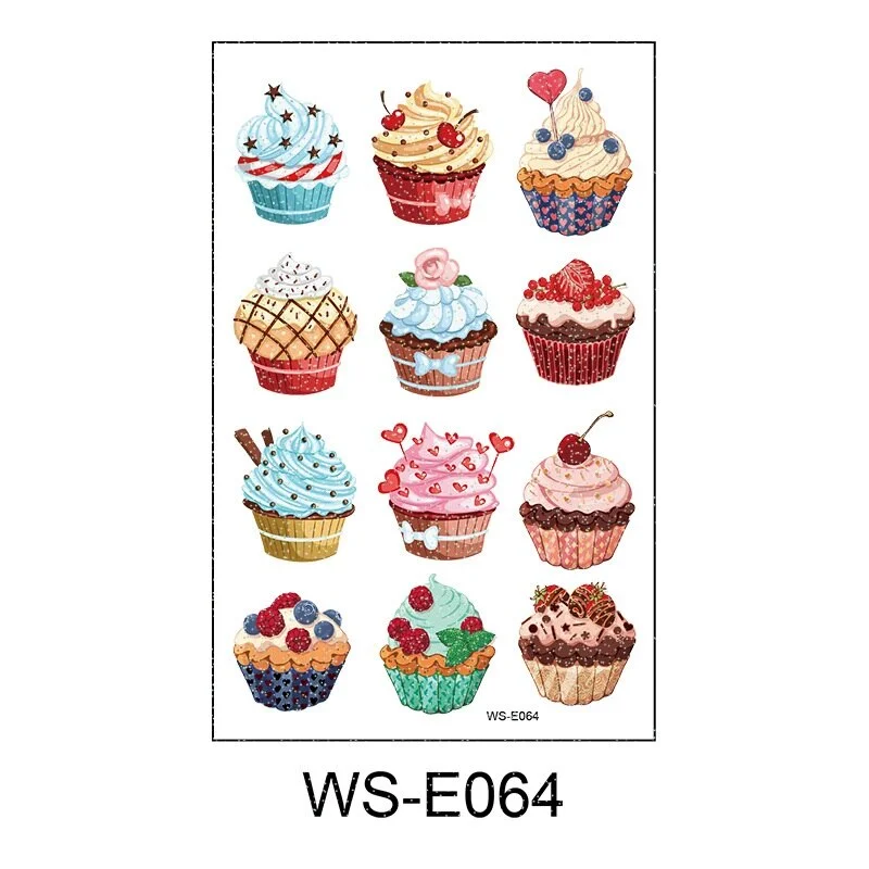 10 Kinds Glitter Powder Temporary Tattoos Cartoon Ice Cream Candy Cakes Kids Fake Tattoo Sticker Cute Party Makeup Tools