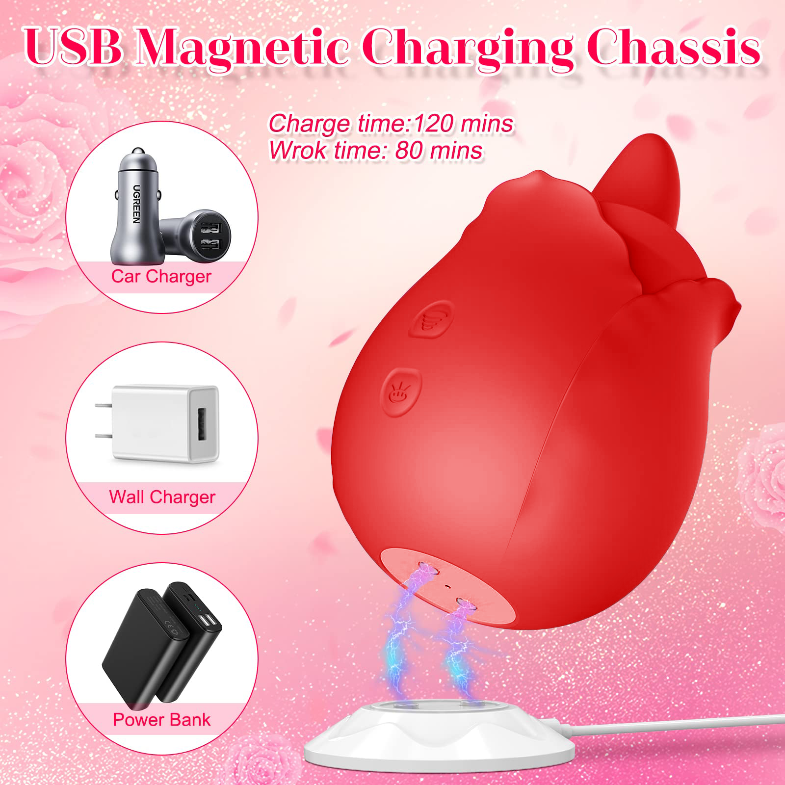 USB magentic charging chassis clit sucker rose toy