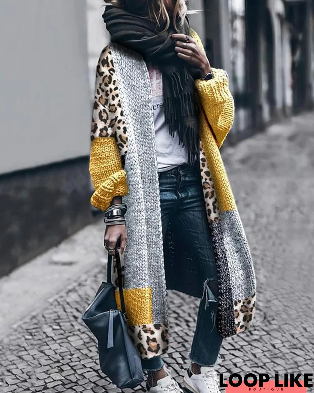 Cheetah Print Color Block Longline Cardigan