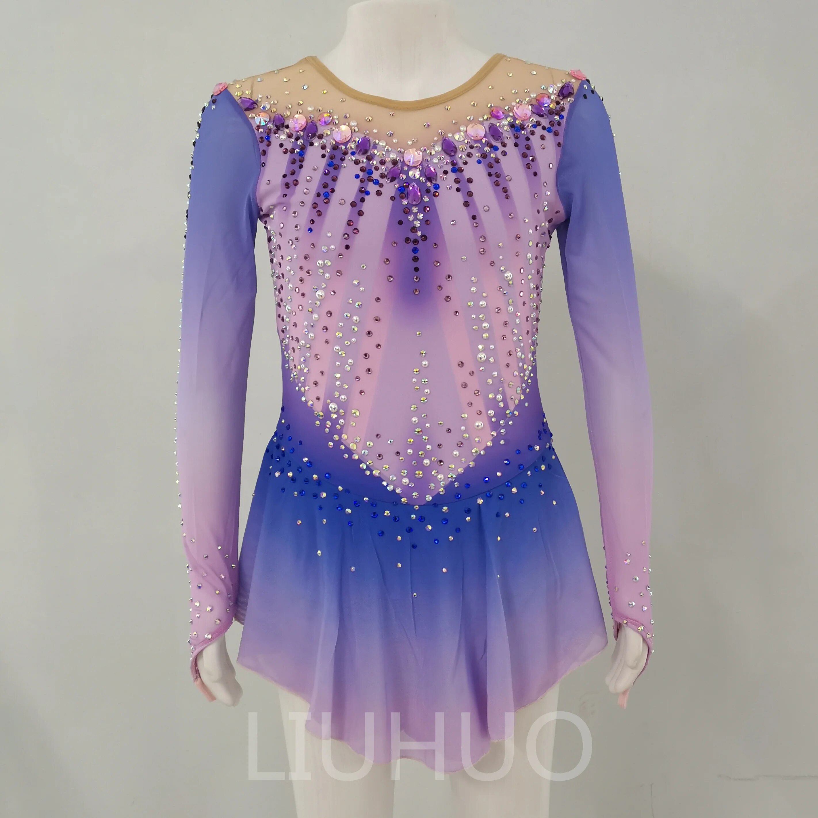 Professional Figure Skating Performance Dress Competition Grading Skating Skirt Purple Gradient