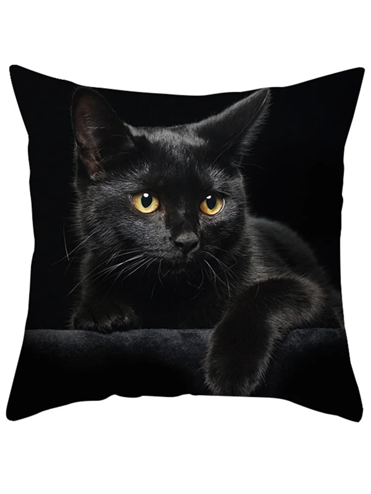 Black Cat Print Soft Suede Pillowcase