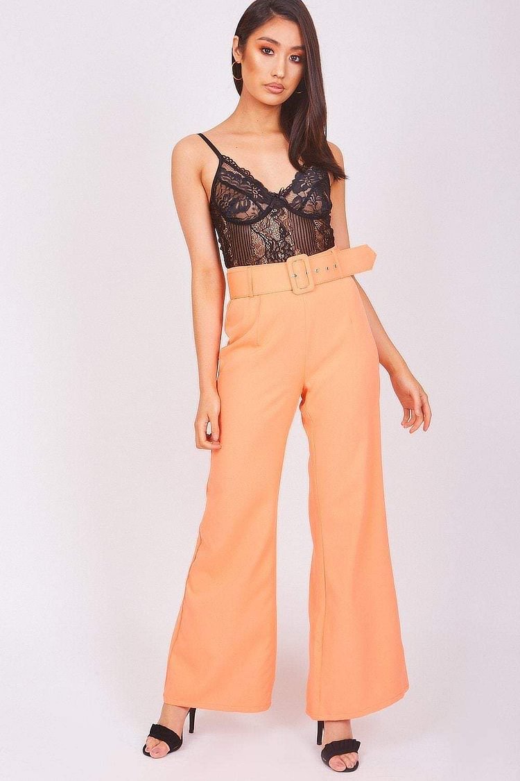 Orange Belted Flared Trousers Katch Me