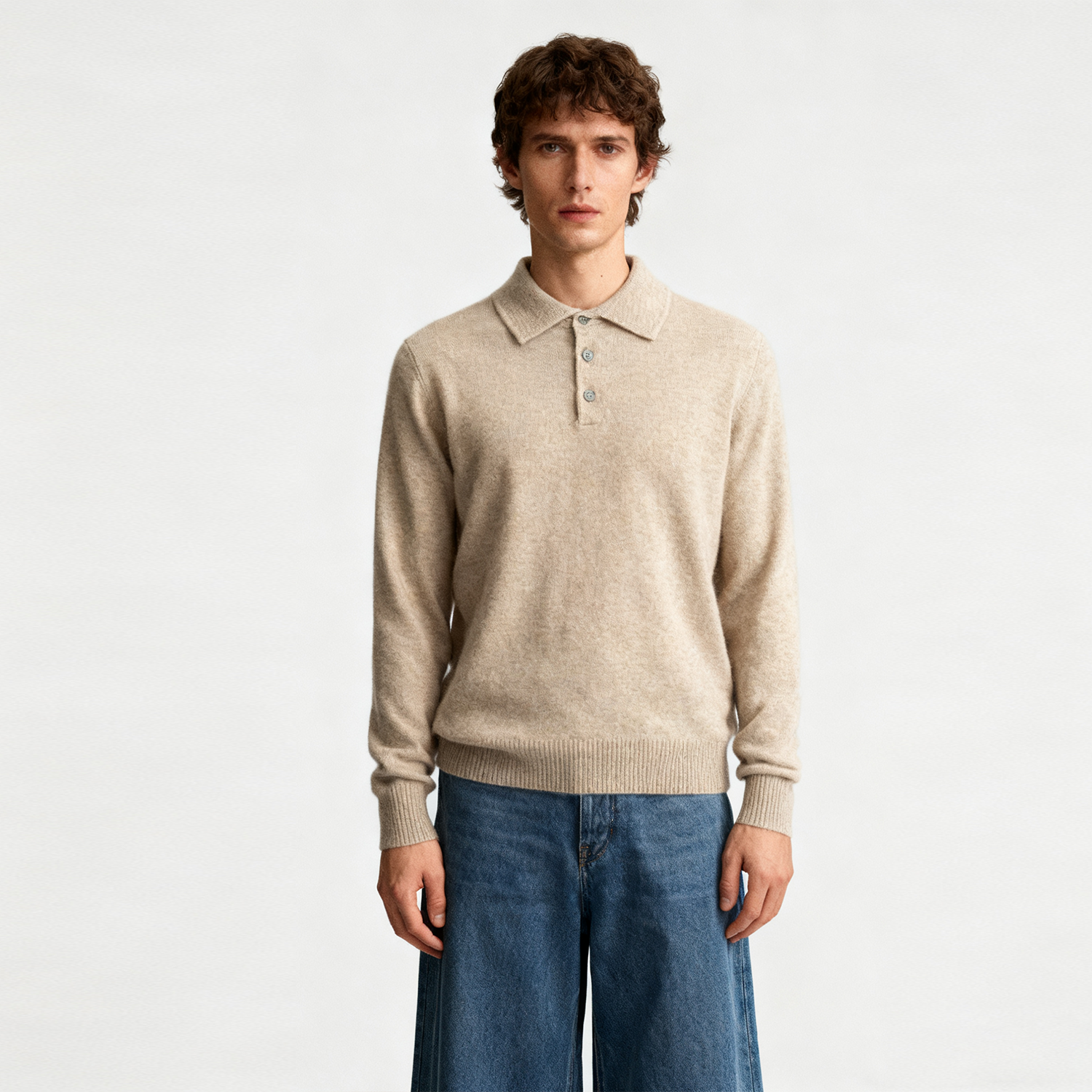 Men's Solid Cashmere Sweater Versatile Polo Knit REAL SILK LIFE