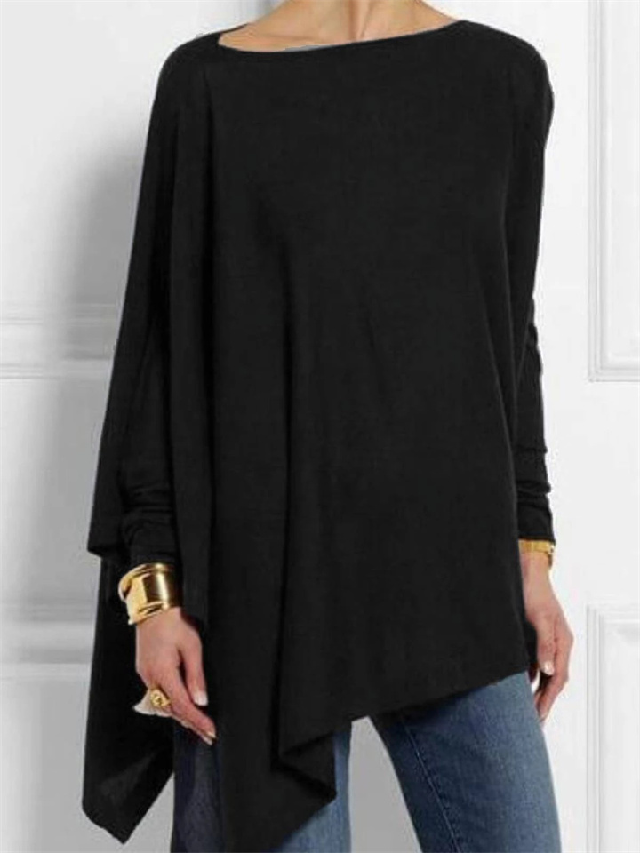 New Women's Long-sleeved Irregular Solid Color Pullover T-shirt Casual Loose Tops Eight Colors Plus Size | 168DEAL