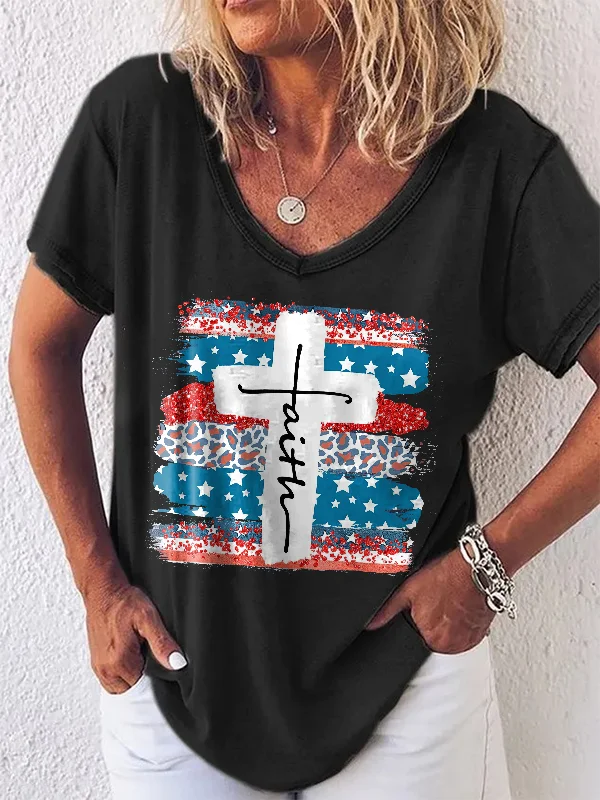 Faith Leopard Print Women's V-neck T-shirt