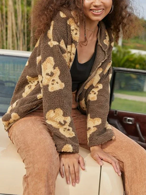 Cute bear temperament lambswool jacket for women