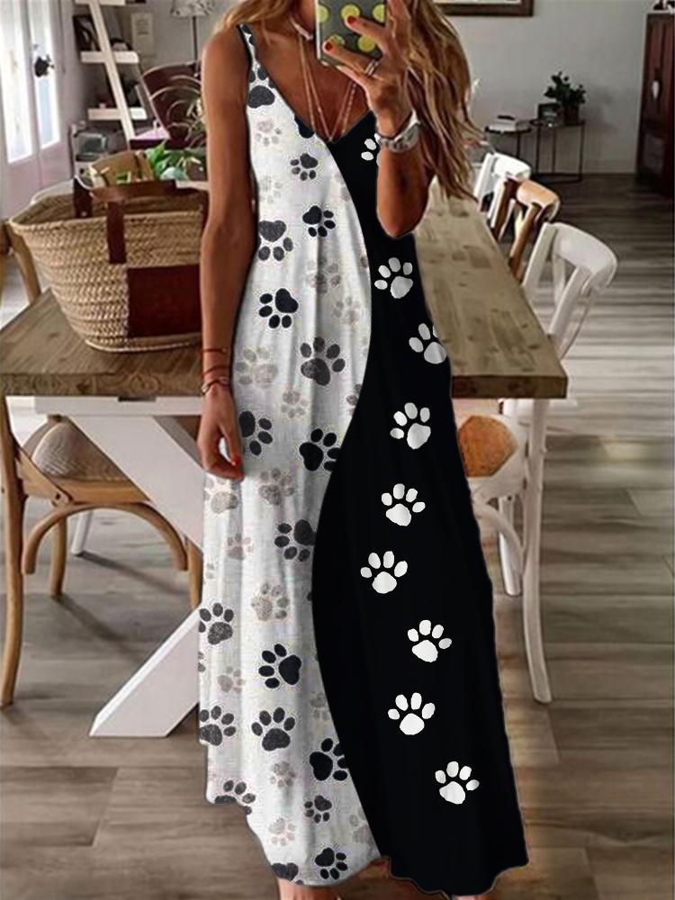 Pet Lover Paw Prints Contrast Art Cami Maxi Dress wearshes