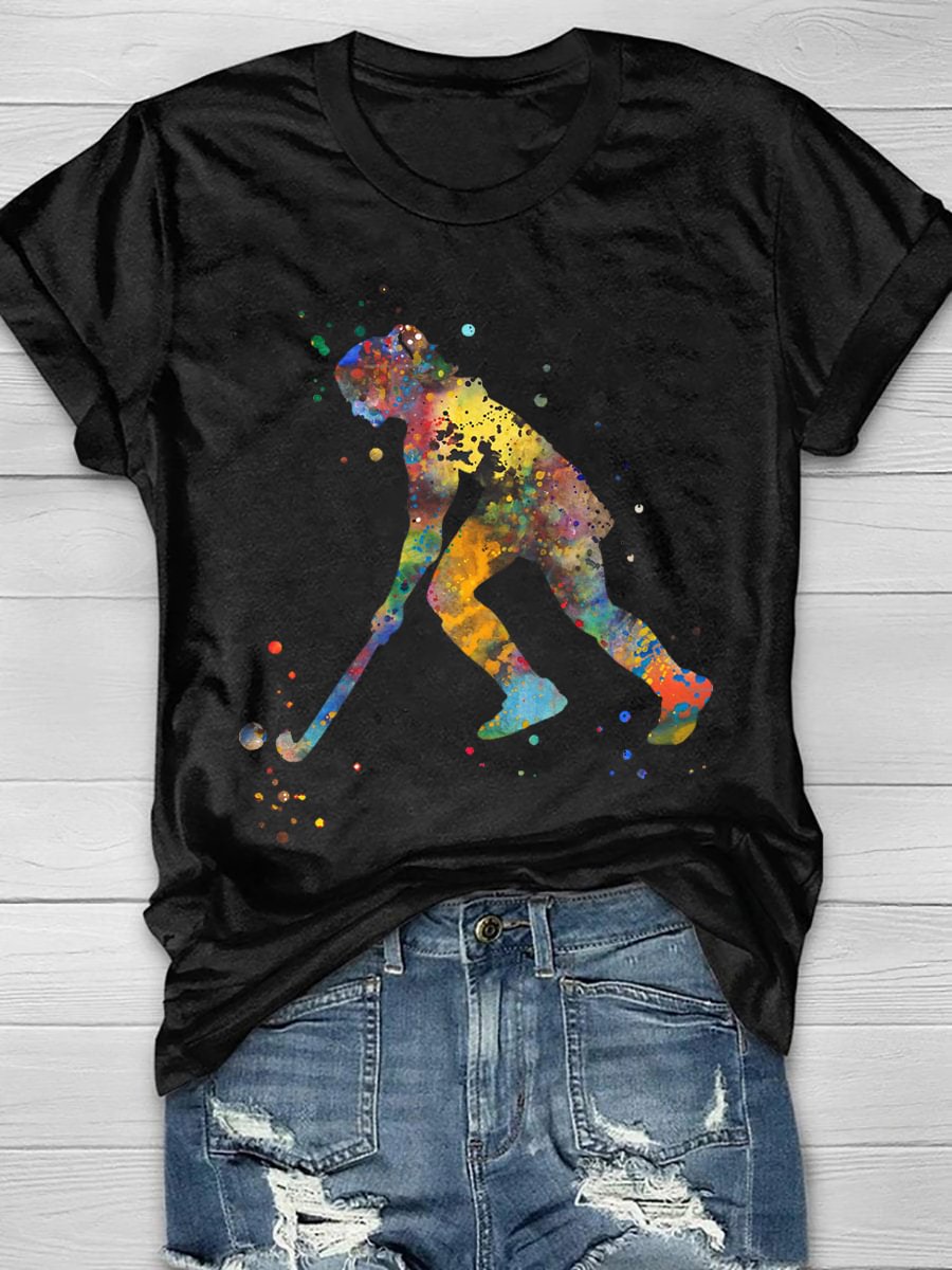 Field Hockey Girl Print Short Sleeve T-Shirt