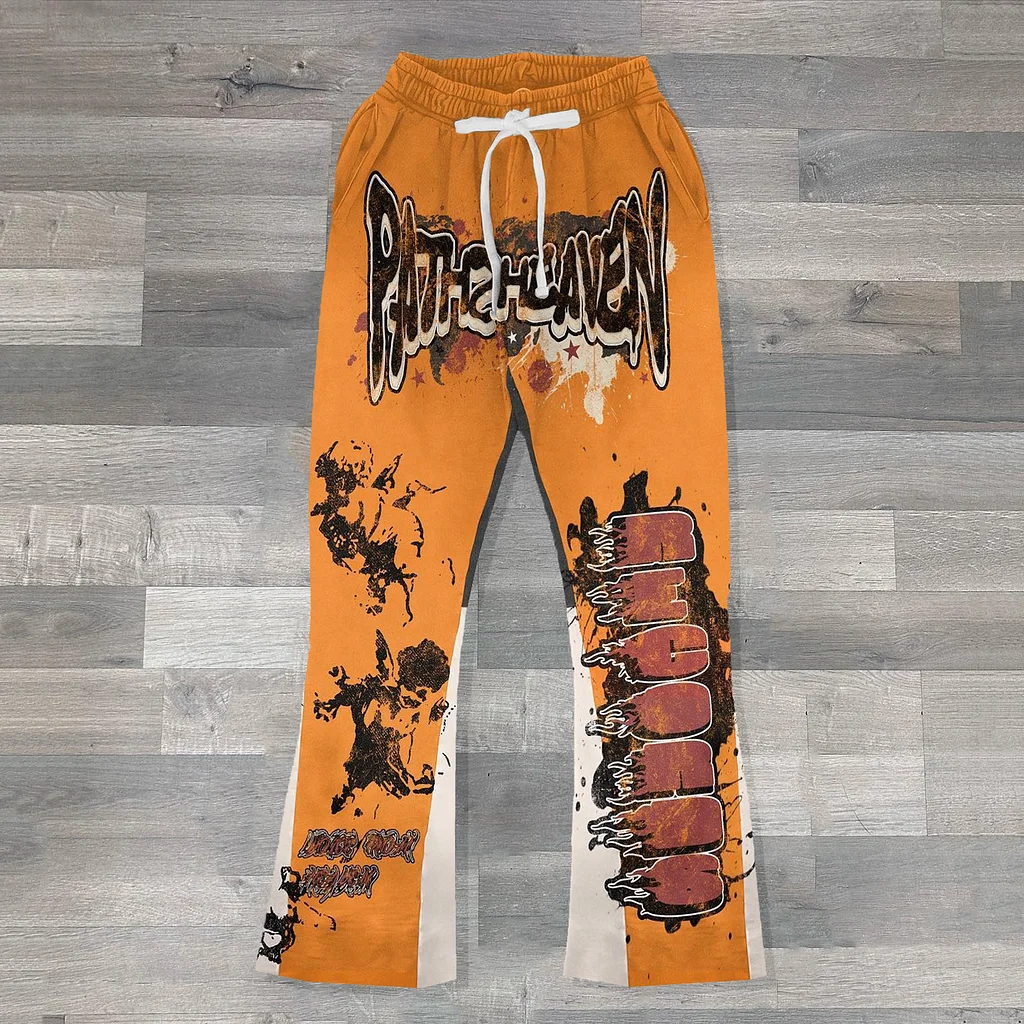Stylish Pathsheaven Print Flared Sweats Trousers
