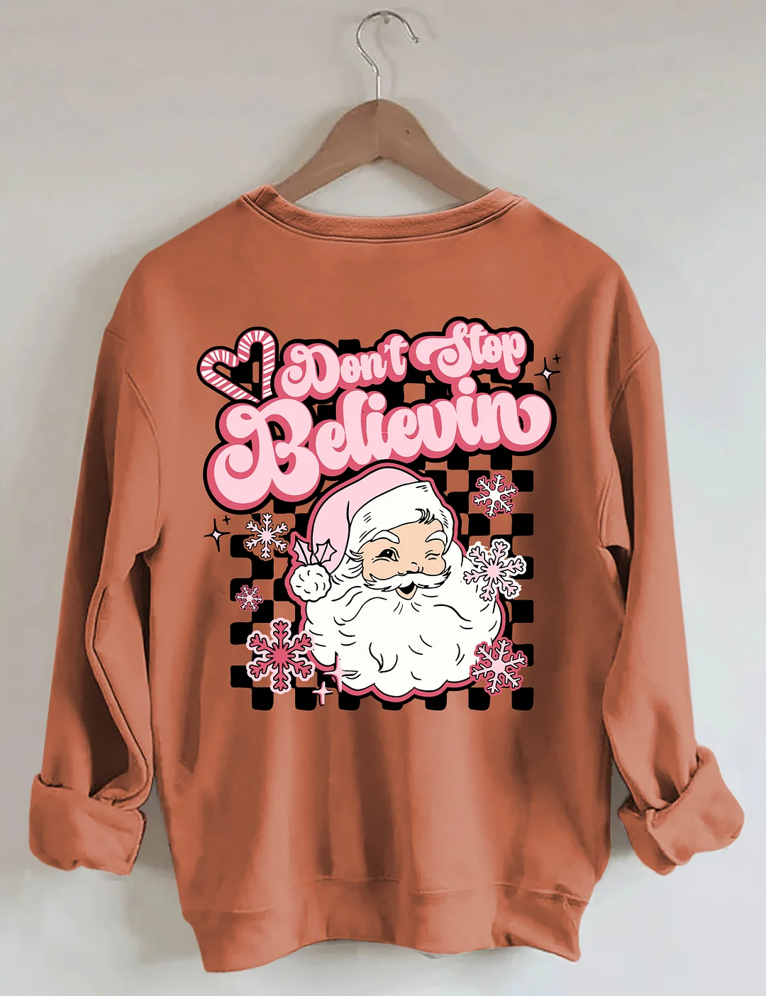 Don't Stop Believin Pink Santa Sweatshirt