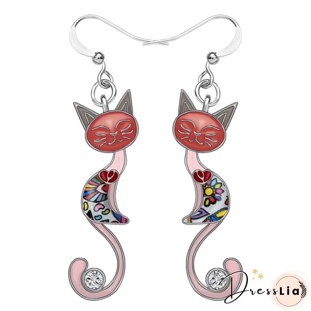 Fashion Animal Enamel Alloy Rhinestone Elegant Closed Eyes Cat Earrings Drop Dangle Earrings For Women Girls Gift Charms Pet Accessories 1 Pair Hot Sale