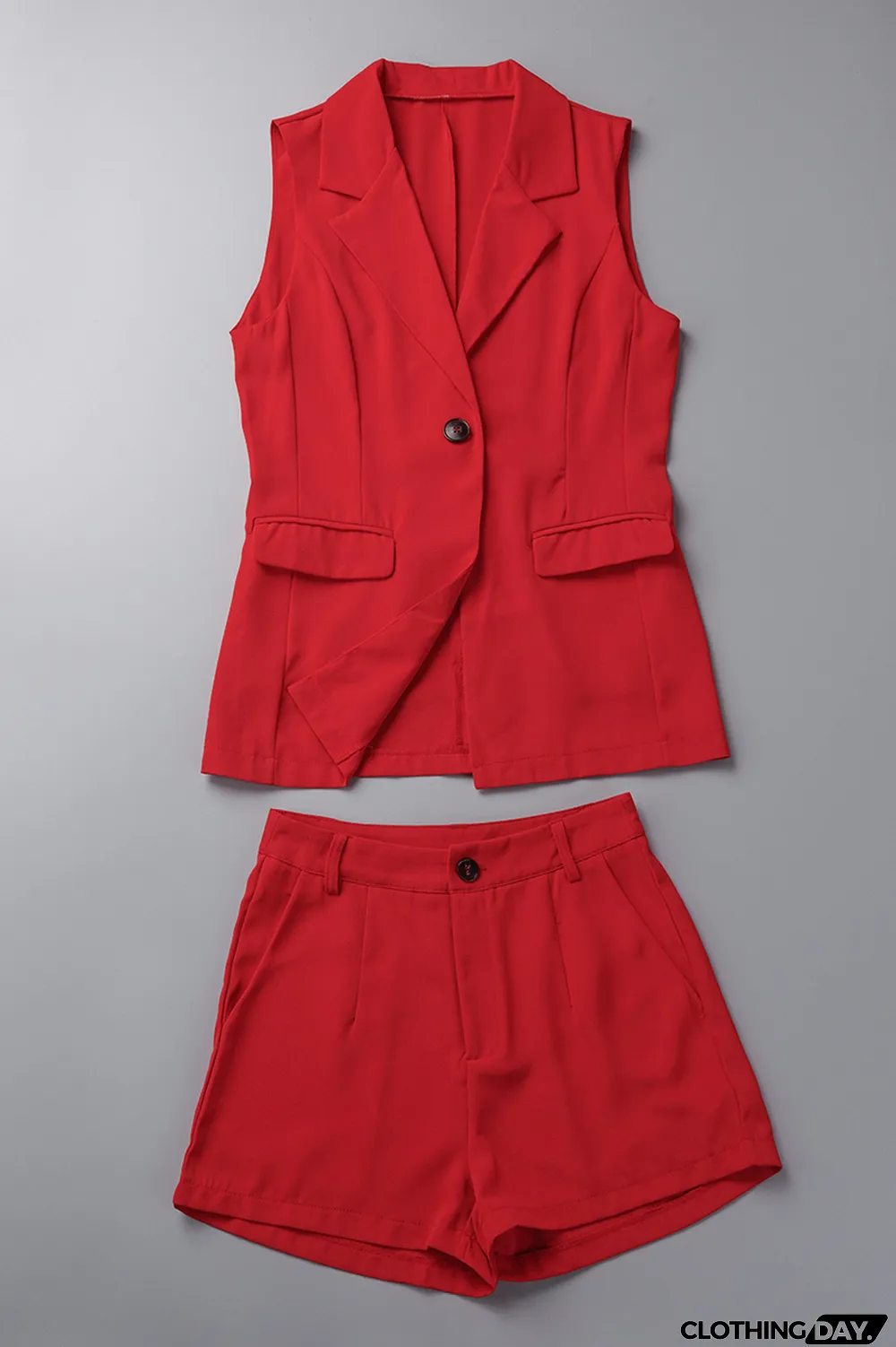 Apricot Casual Solid Patchwork Buttons Turn-back Collar Sleeveless Two Pieces