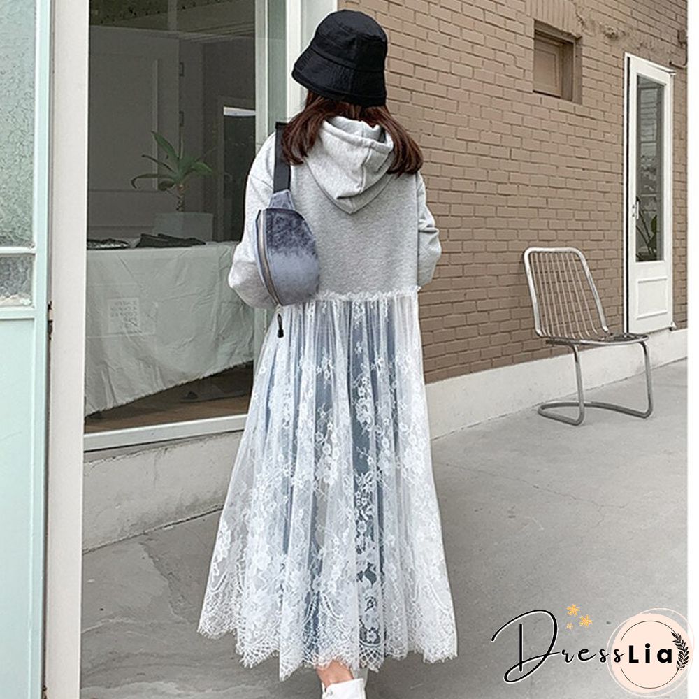 Lace Up Hollow Out Hoodies Dress Elegant Casual Fashion Streetwear Outgoing Dating Outwear Korean Style All-Match Hoodies Dress