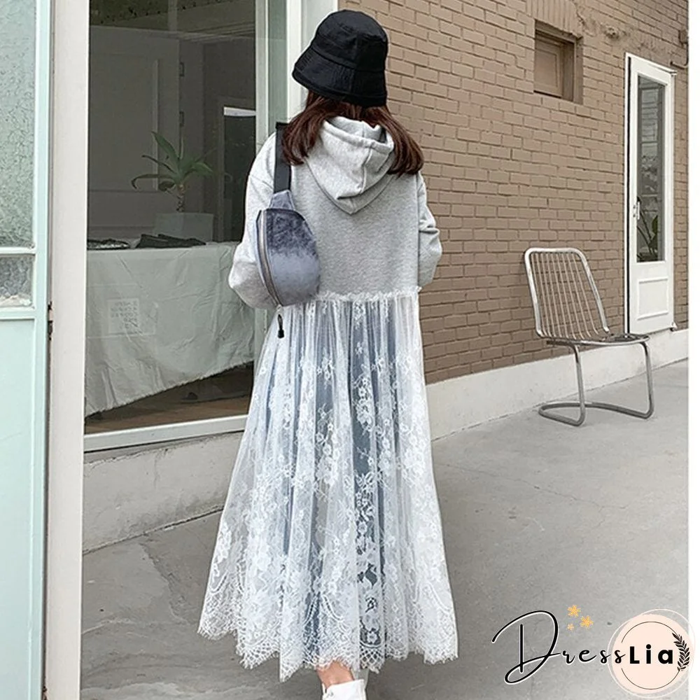 Lace Up Hollow Out Hoodies Dress Elegant Casual Fashion Streetwear Outgoing Dating Outwear Korean Style All-Match Hoodies Dress