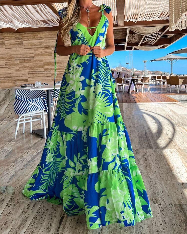 Casual V-Neck Printed Dress