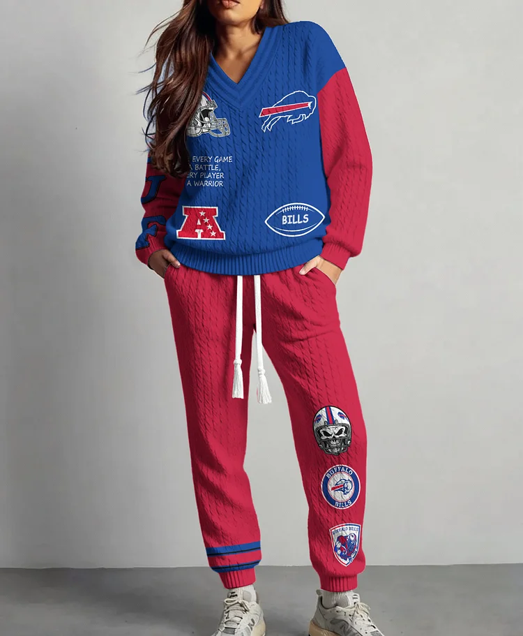 Buffalo Bills  Classic All-Season Long Sleeve V-Neck Pullover Sweater & Pants Set