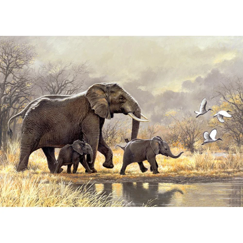 Diamond Painting - Full Round Drill - Elephants(40*30cm)