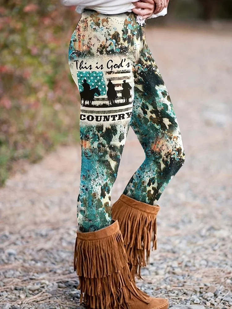 Western Style Print High Waist Leggings