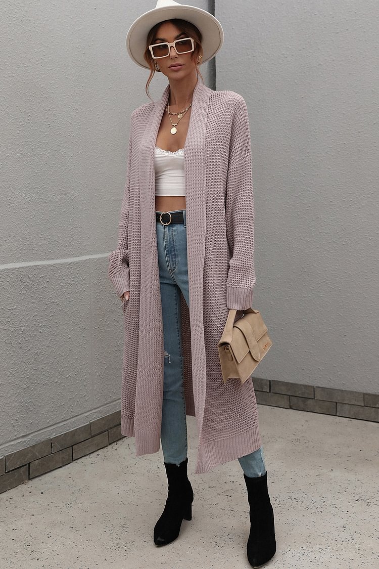 Crew Neck Loose Long Knitted Cardigan Coat