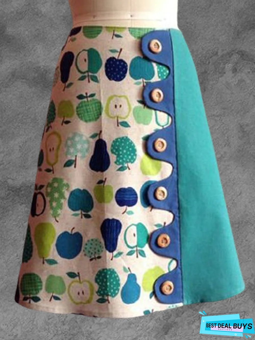 Lake Blue Vintage Casual Printed A-Line Skirt