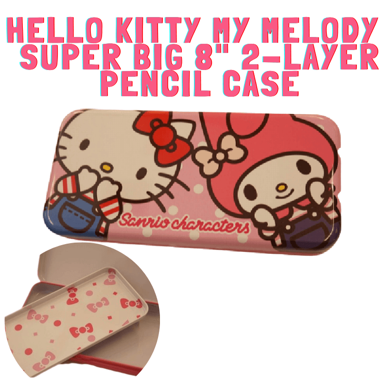 Hello Kitty x My Melody Tin Pencil Box Pen Case Storage Organization 2-Layer BIG 8" Size Back To School A Cute Shop - Inspired by You For The Cute Soul 