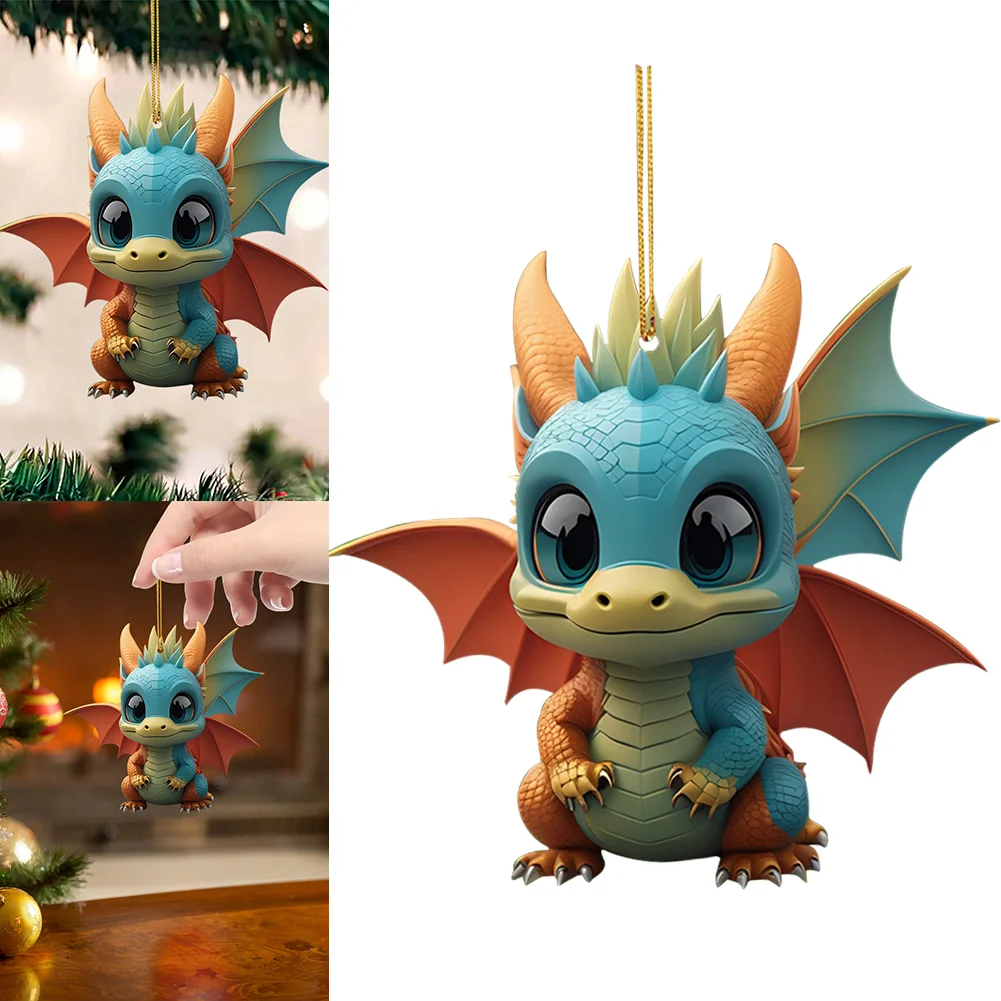 2D Christmas Baby Dragon Decor Cute 8cm Flat Acrylic Hanging Ornament Party Gift