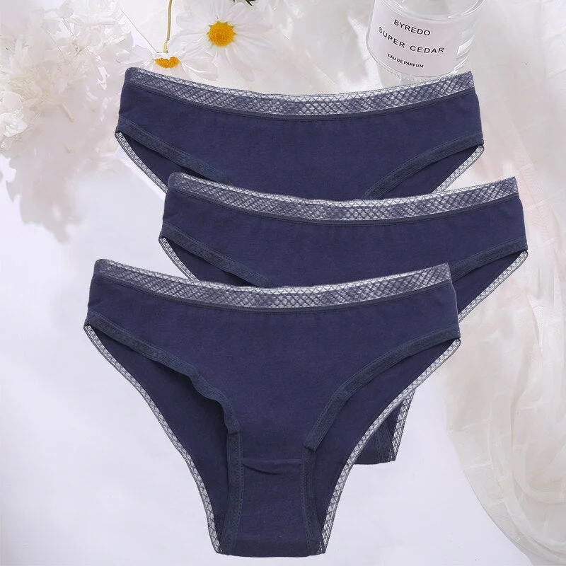FINETOO 3PCS/Set Cotton Women Mesh Panties Sexy Perspective Lingerie Femme Underwear Girl Underpant Breathable Woman Panty Tanga