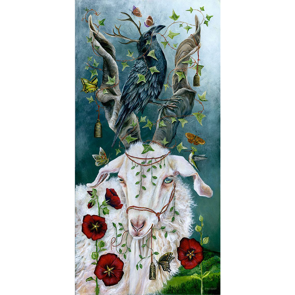 

40*80CM - Round Drill Diamond Painting - Goat in the forest, 501 Original