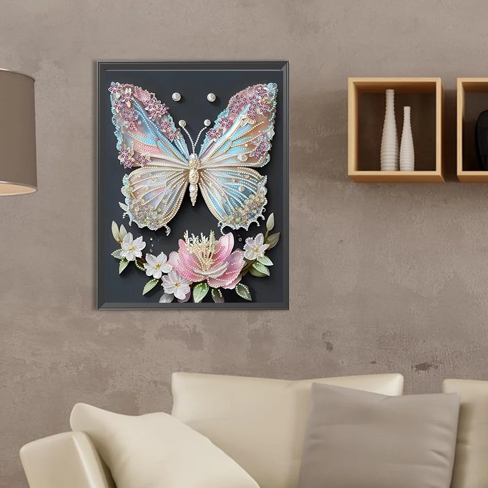 Diamond Painting - Partial Special Shaped Drill - Flower Butterfly(Canvas|30*40cm)