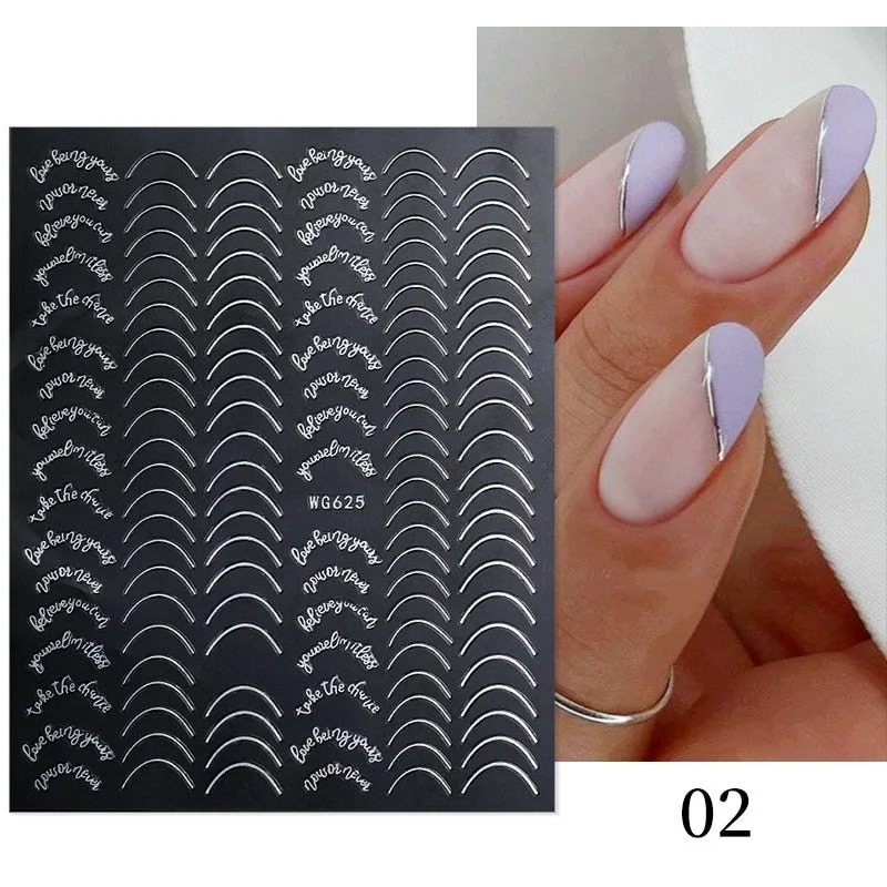 Gold 3D Nail Sticker Curve Stripe Lines Nails Stickers Gradient Adhesive Striping Tape Nail Foil Nail Art Stickers Decals Silver-Nail Inspo