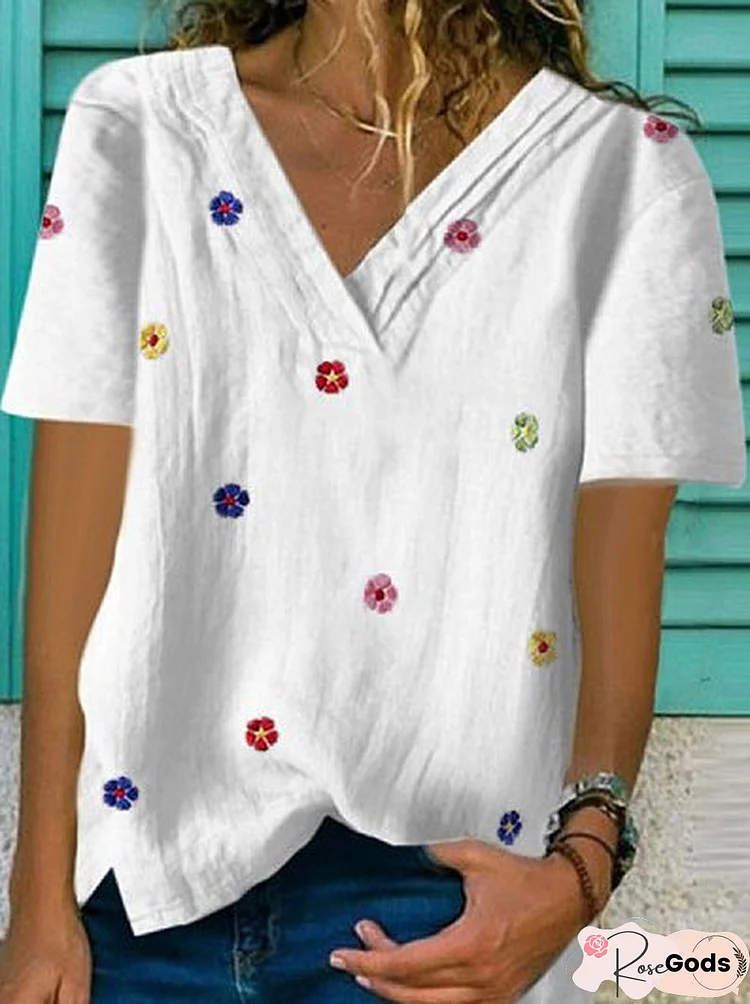 Short Sleeve V Neck Printed Shirt