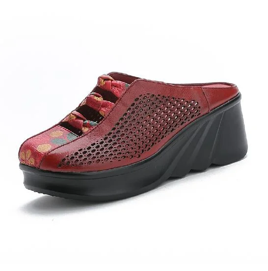 GKTINOO 2022 Fashion Cut-outs Women Shoes Slippers Summer Closed Toe Wedge Sandals Genuine Leather Lady Slides Shoes Woman