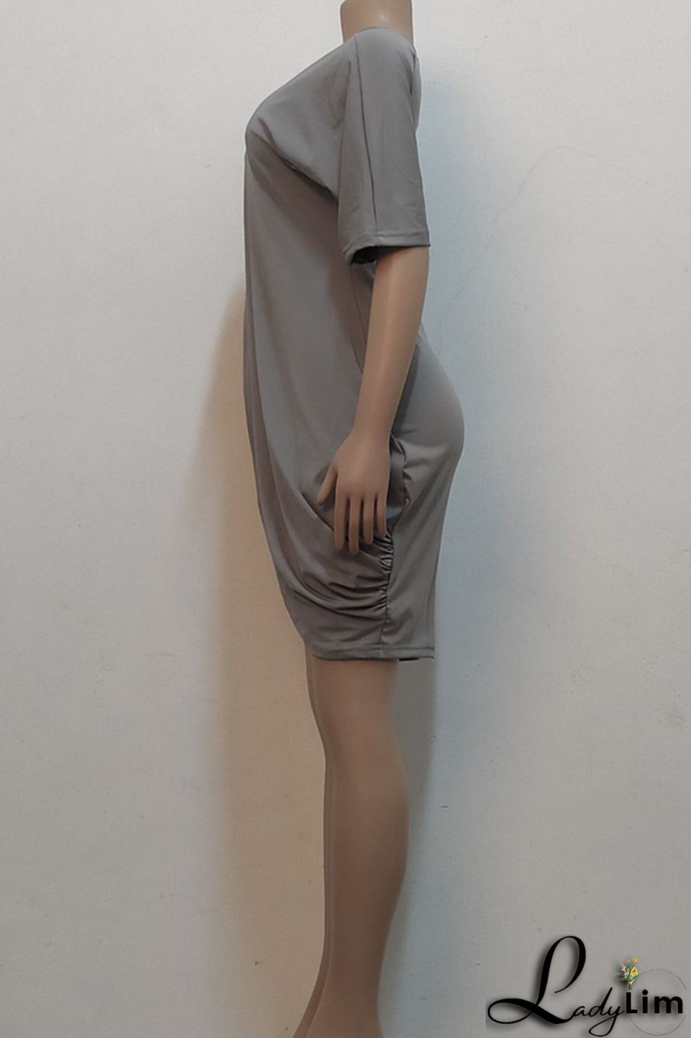 Black Casual Solid Split Joint Asymmetrical O Neck One Step Skirt Dresses