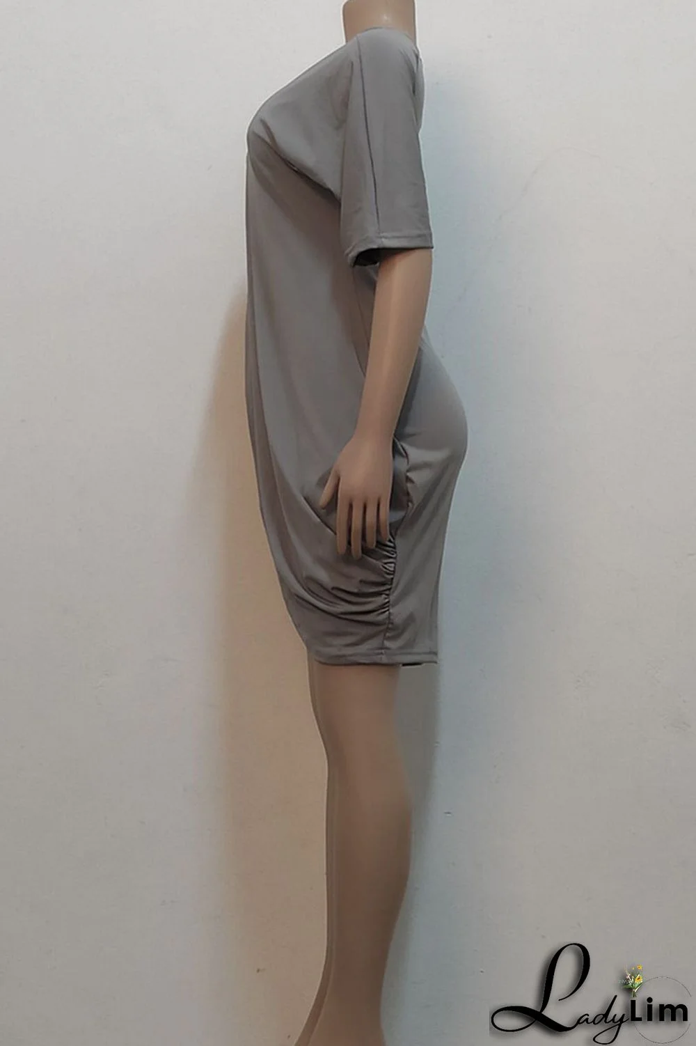 Black Casual Solid Split Joint Asymmetrical O Neck One Step Skirt Dresses