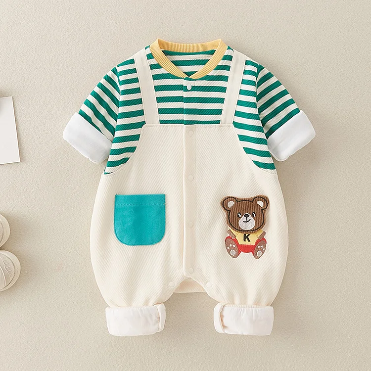 Baby Boy Mock Two-pieces Bear Patch Long Sleeve Romper