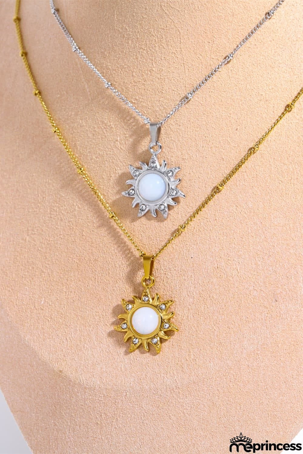 Opal Sun Pendant Stainless Steel Necklace